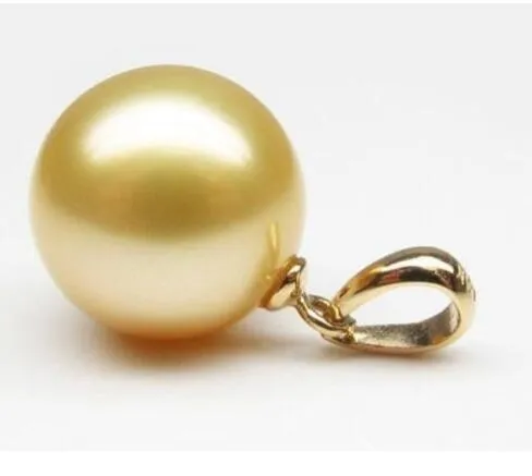 Parfait rond 15-16mm collier de pendentif perle de coquillage doré naturel en or 10K