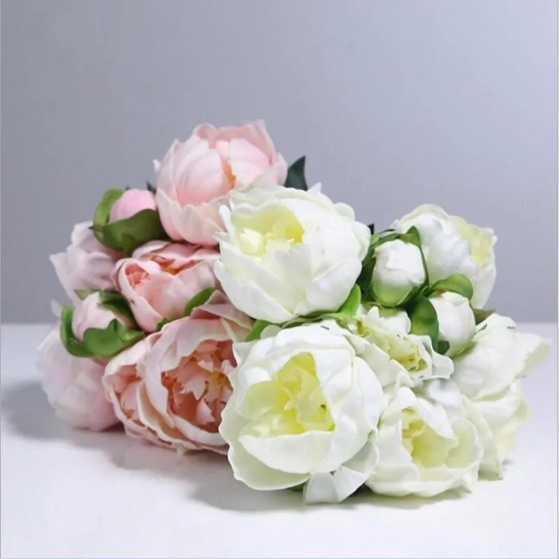 Toque Real / Natural botões de PU Peony bouquet noiva de noiva segurando flor mão nupcial segurar flores em casa ornamento decorativo