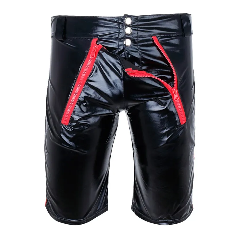 SXXXL Plus Size Men Sexy Lingerie PVC Leather Short Trousers Night Club Tight Pants Gays Erotic Costume Male Flirt Clothing4983651