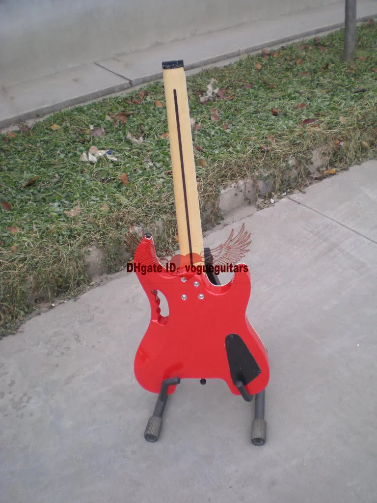 Gros guitares personnalisé rouge gaucher sans tête rouge guitare électrique, livraison gratuite