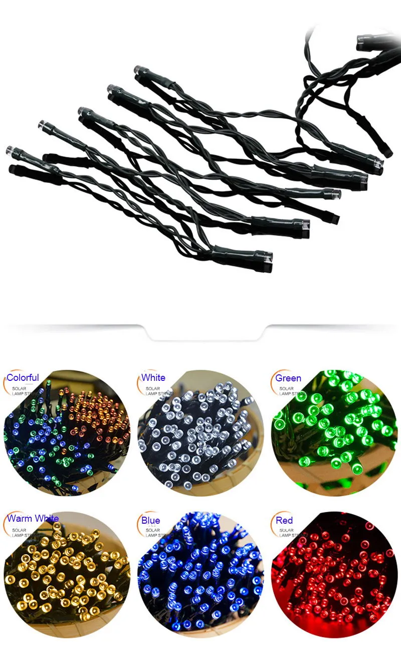 Solar Garden Lights LED String Lights 100ed 200ed 500LED 8 Belysningslägen utomhus Fairy Holiday Christmas Party Garlands Lawn Waterproof