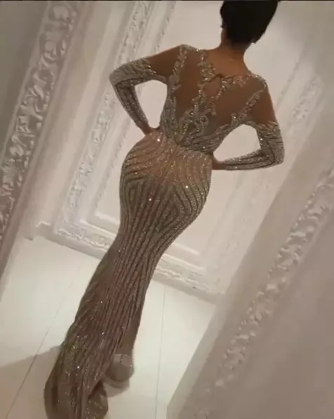 Yousef Aljasmi Charbel Zoe Long Sleeve Dresses Evening Wear Crystals Luxury