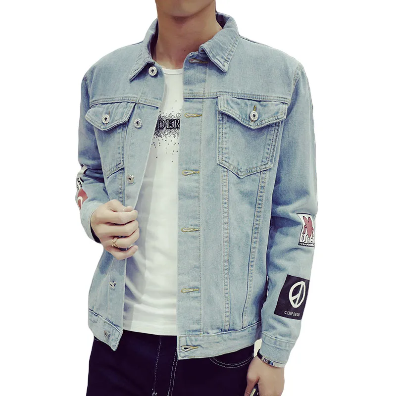 Wholesale- New Fashion Men's Denim Jacket M-5XL Men Windbreaker Blue Hip Hop Casual Jeans Outfit Korean Slim Fit Mens Jackets and Coats