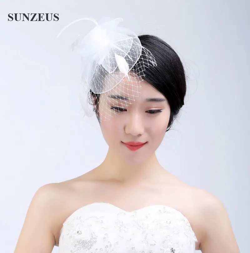 2017 nuovo fiore copricapo di piume da sposa cappelli di fascinator di tulle cappello da sposa moda con velo bianco accessori la testa