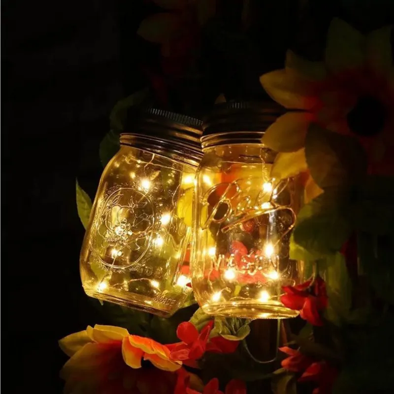 i LED ad energia solare Barattoli di vetro illuminano il coperchio 10 LED String Fairy Star Lights Vite sui coperchi barattoli di vetro Mason Luci da giardino di Natale