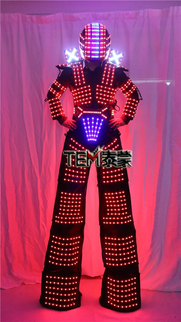 Costume robot LED David Guetta Vestito robot LED illuminato Kryoman Robot trampoli Abbigliamento Costumi luminosi3781569