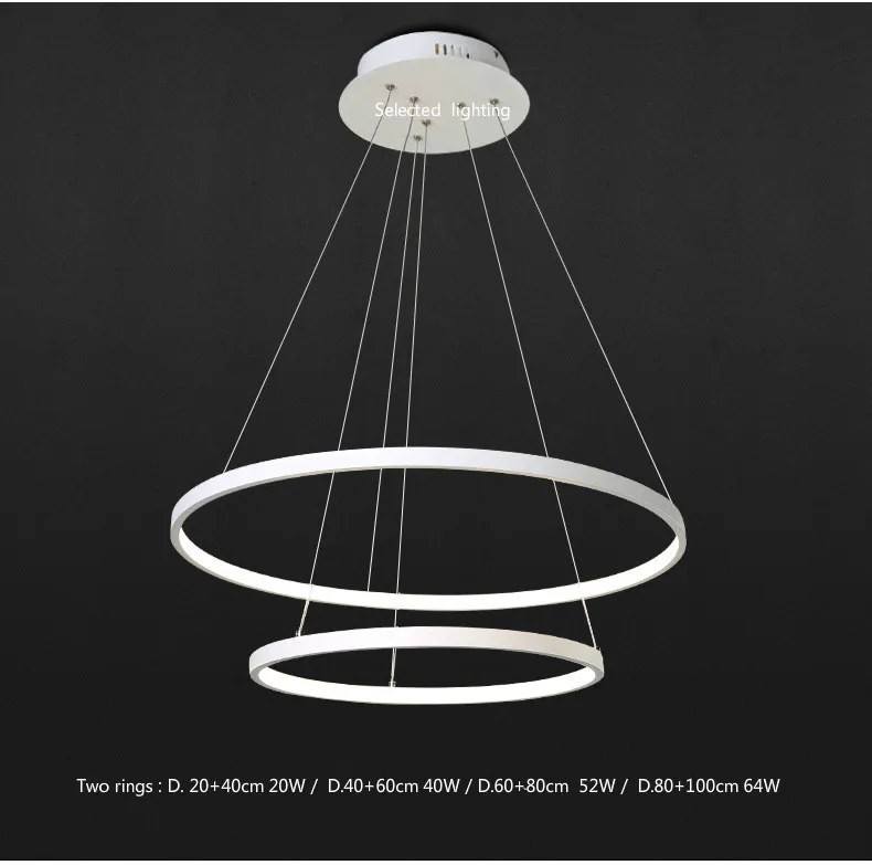 Nowoczesne lampy wiszące do salonu Dining 3/2/1 Krąg pierścienie Akrylowe Aluminium LED Lampy Sufitowe Oprawy