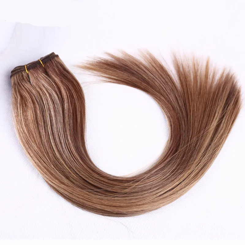 Partihandel Pure Indian Remy Virgin Hair Human Hair Weft 100g Mix Color # 6/27 Rakvåg Fabriksförsörjning Human Extension
