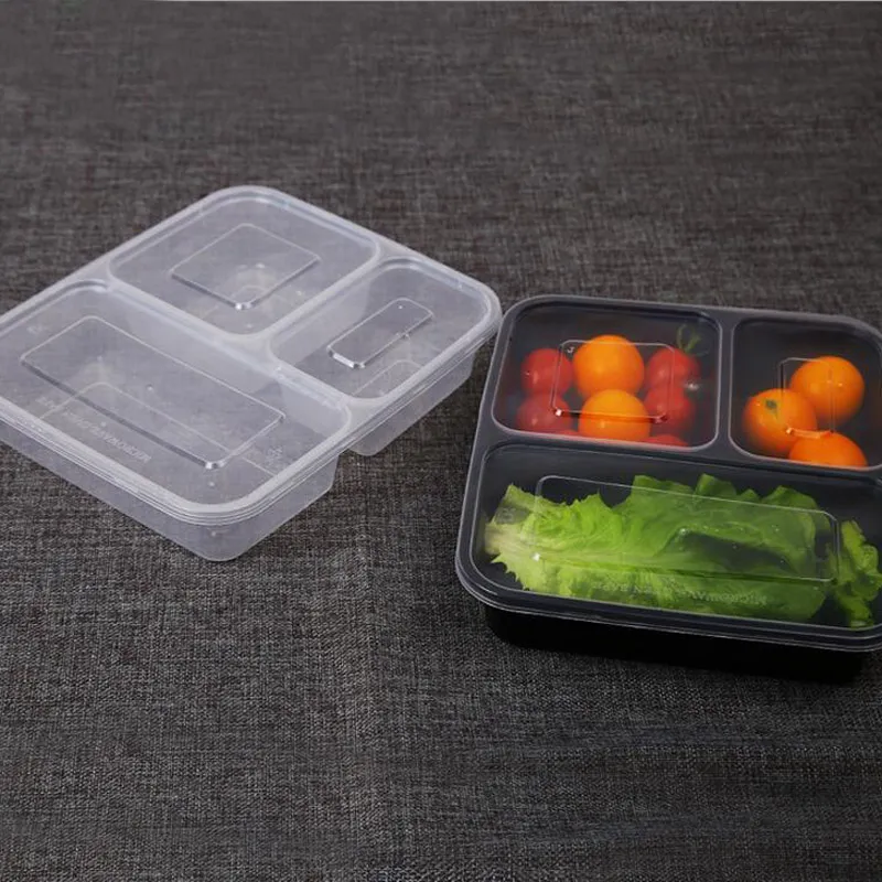 Contenitori per alimenti usa e getta per microonde Sicuro 3 dipartimenti Contenitori per la preparazione dei pasti W/Lip Lunch Box Contenitore per alimenti per bambini Stoviglie