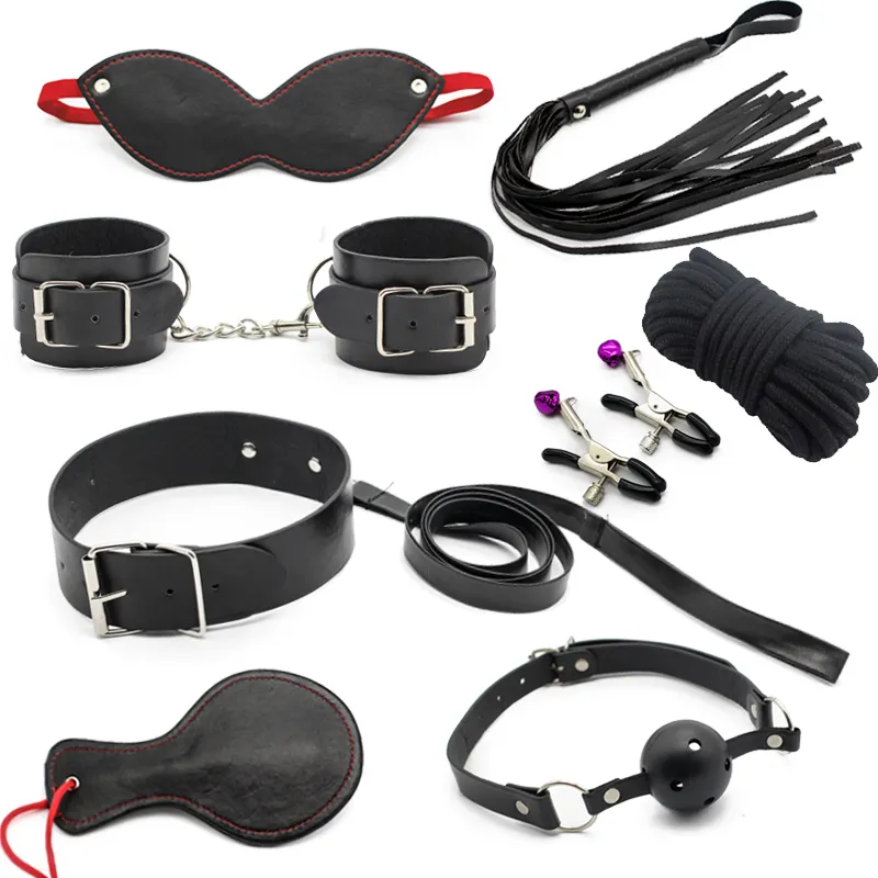 8 pièce/pack jeux pour adultes produit sexuel pour couples bondage retenue  ensemble menottes fouet masque corde érotique jouet Kit sex toy pour femme