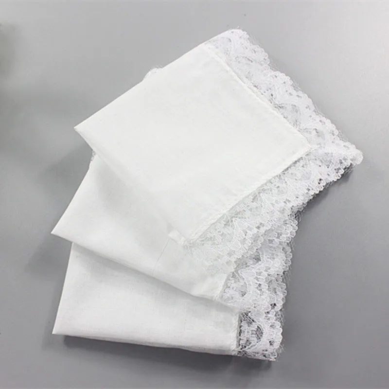 Branco laço fino handkerchief mulher presença de casamento decoração de festa pano guardanapo liso em branco DIY lenço 25 * 25 cm