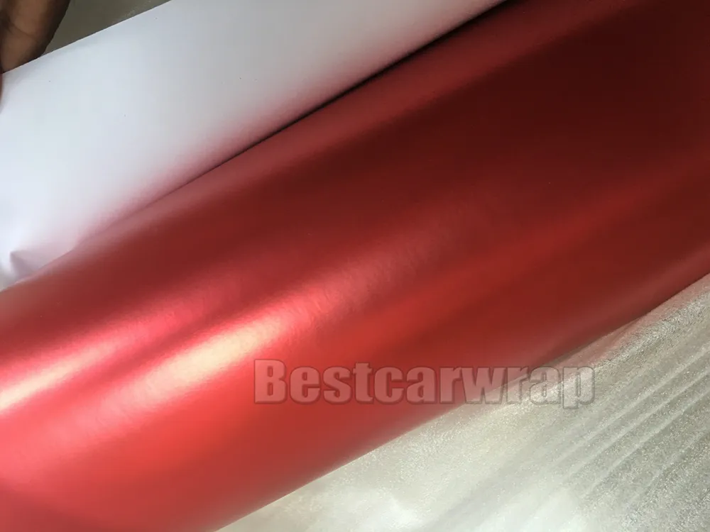 2017 Satin Chrome Red Vinyl Car Wrap Film med luftbubbla Fri för lyxfordon / lastbilsgrafik som täcker folie storlek 1,52x20m / rulla