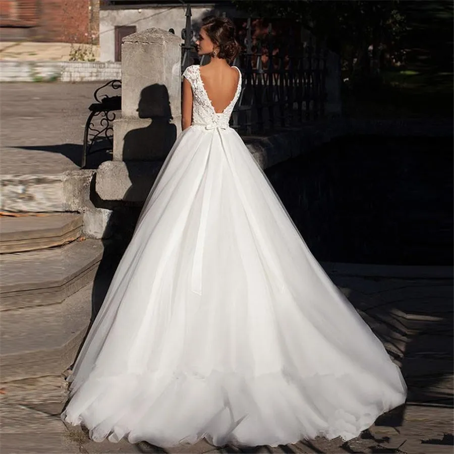 Cap Sleeve Ball Gown Wedding Dress with Lace Applique and Chapel Train, Short  Sleeves, Off-Shoulder, Zipper Back from Dhgate Ball Gown Wedding Dresses