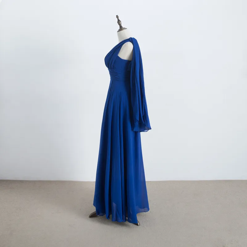 Abito da damigella d'onore convertibile lungo in chiffon con lacci 2020 Abiti da cerimonia nuziale blu royal Immagini reali al 100%