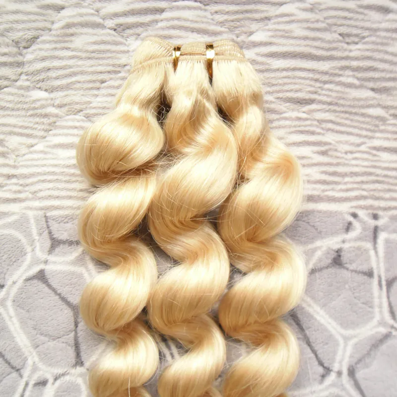 Loose wave human hair extensions Blonde Human Hair Weft 1 bundles Non-Remy 100g 613 Bleach Blonde brazilian hair weave bundles double weft