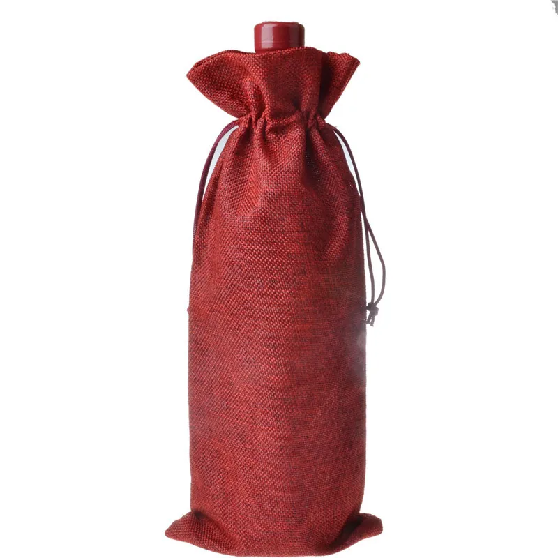 Jute Wine Bottle Gift Bags burgundy 16*36cm Christmas wine Decorations folding bags Festive supplies