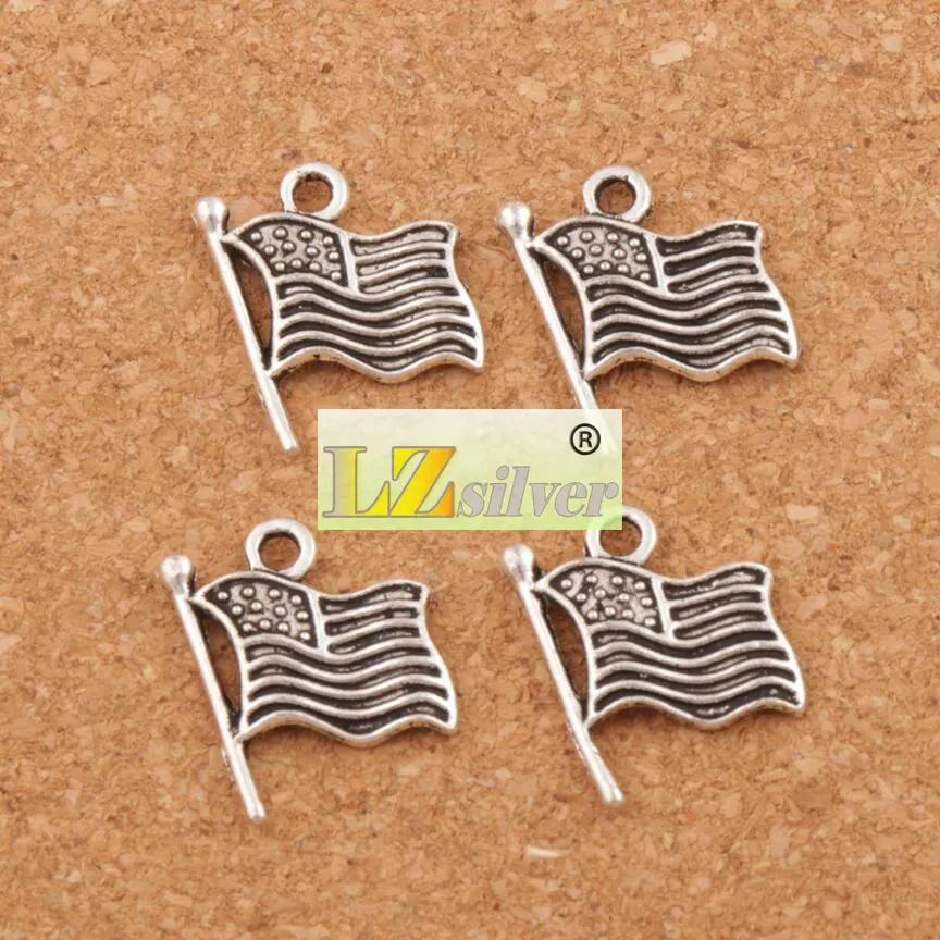 USA Flags Charms Pendants lot 179x145mm Antika silversmycken DIY L299 SELL9781595