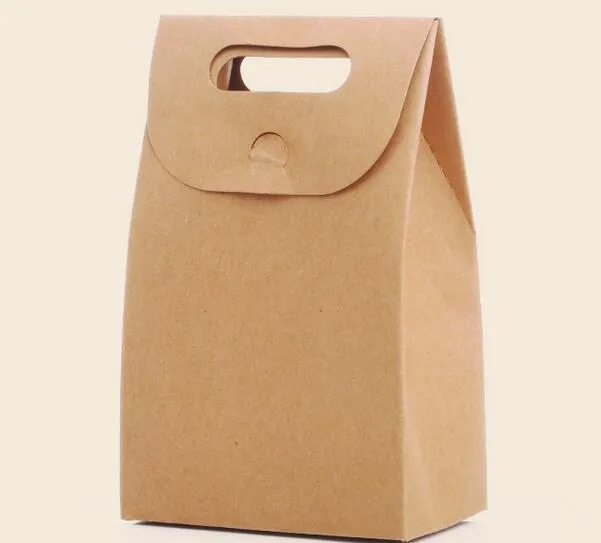 10cm x6cm x 15.5cm 크래프트 종이 선물 상자 캔디 종이 가방 핸들 크래프트 종이 캔디 치료 간단한 도매 큰 선물 상자 50pcs / lot