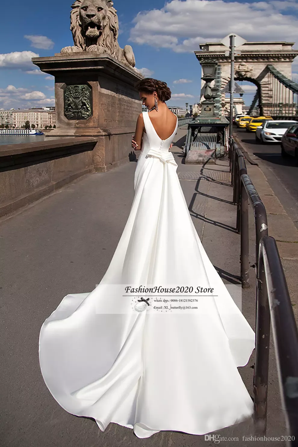 Eleganta sjöjungfru bröllopsklänningar 2019 Bateau Neck Backless Bride-kappor med avtagbar tåg Vestido de Novia Beach Bröllopsklänning Anpassad