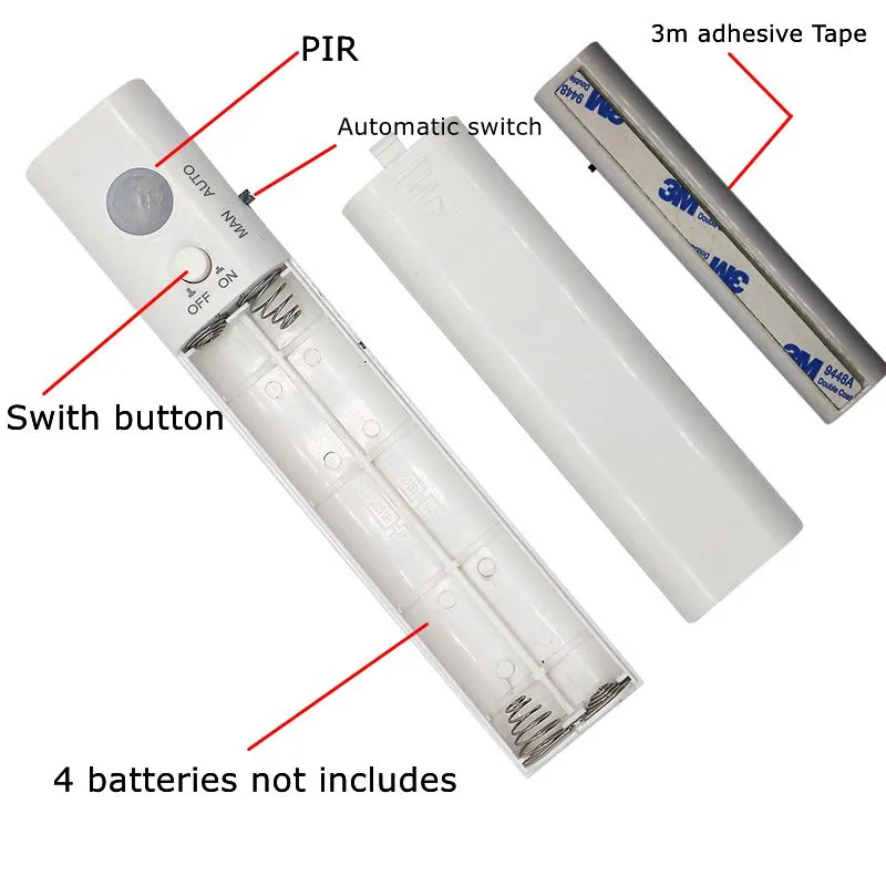 Umlight1688 Sensore batteria Striscia LED Luce notturna Luce da letto a induzione attivata dal movimento con timer di spegnimento automatico Bianco caldo