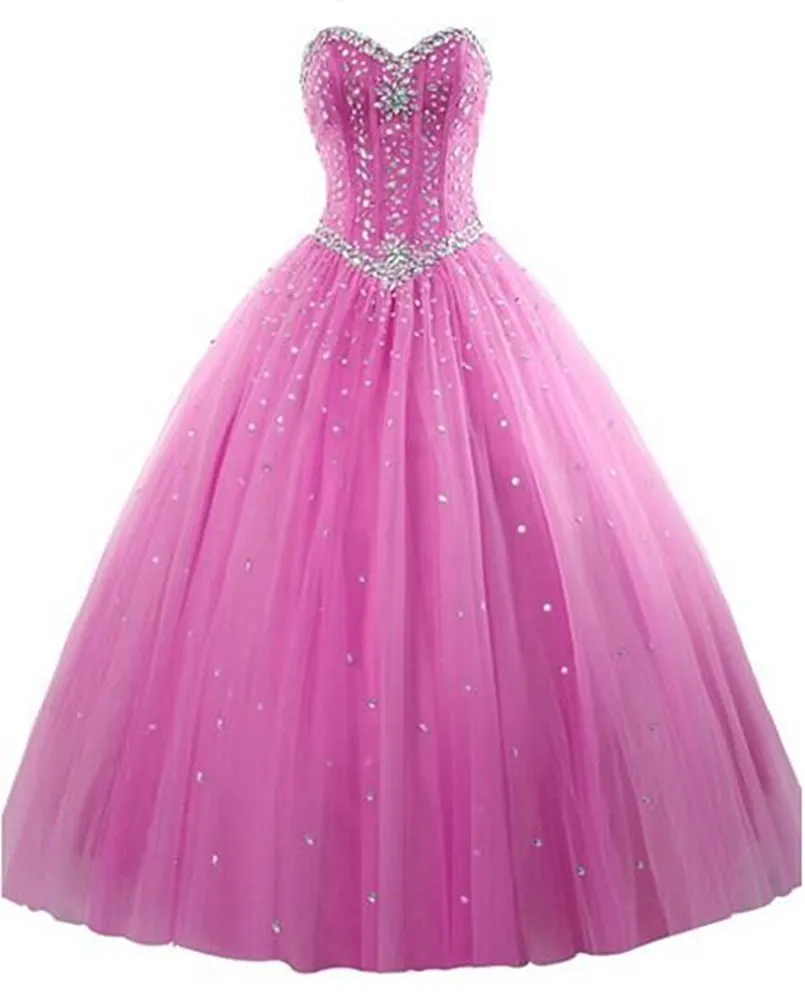 2017 New Elegant Ball Gown Tulle Quinceanera Dresses With Beads Sweet 16 Dresses 15 Year Prom Party Gowns WD1015