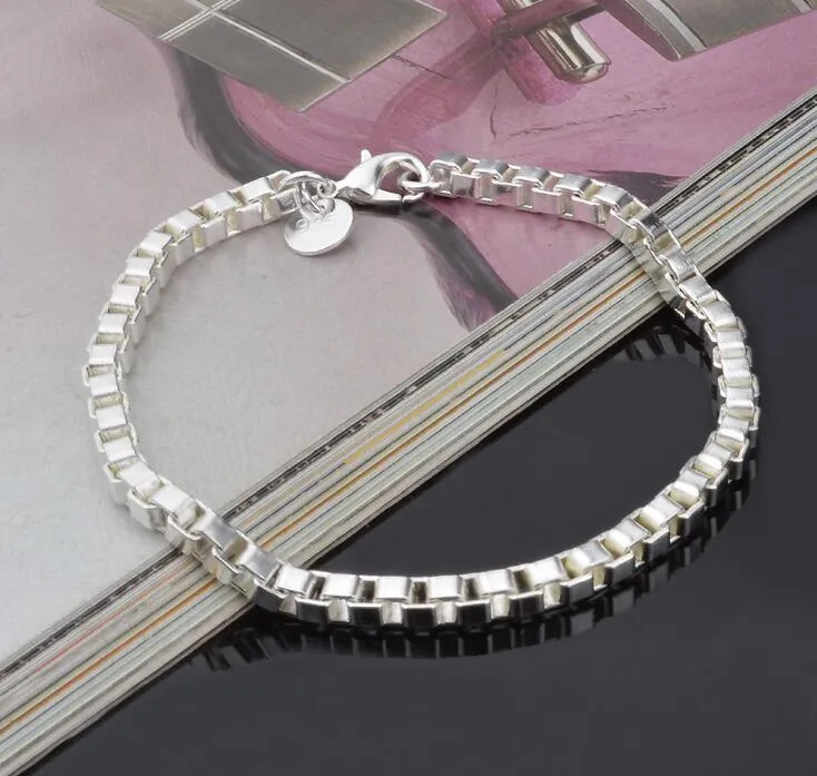 2017 Best-selling Men's Classic box bracelet 925 silver bracelet silver jewelry 19CM * 4MM 