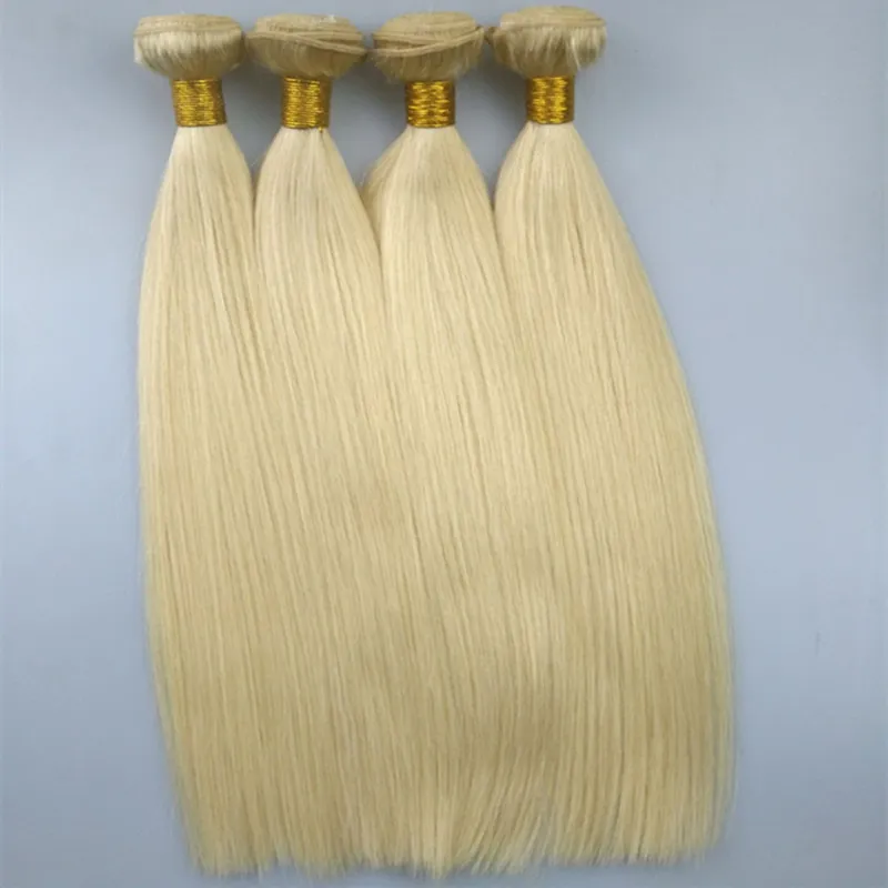 Cheveux vierges brésiliens 613 couleur 3 paquets 100g / pcs # 613 blonde platine droite