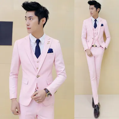 Wholesale- 3 piece (Jacket+Vest+Pant) Pink Tuxedo Slim Fit Boys Prom Suits With Pants Mens Wedding Suit for Men Party Dress Costume Black