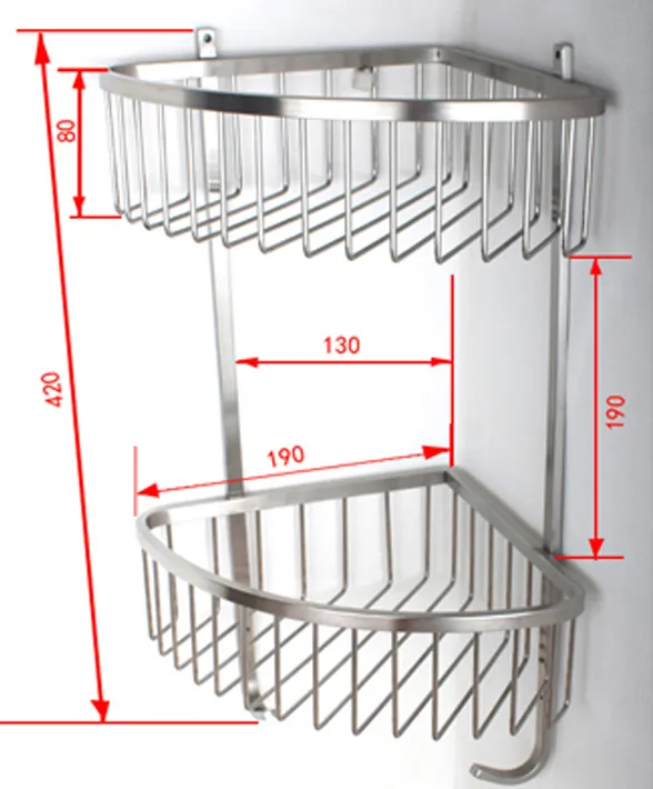 Högkvalitativ dubbel nivå badrum vägghylla dusch caddy förvaring coner rack rostfritt stål