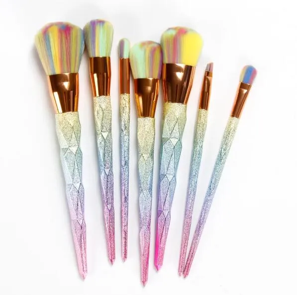 Diamond Mermaid Makeup Brushes Kit Dazzle Glitter Foundation Brush Set Rainbow Color Synthetic Hair Powder Eyebrow Lip Brush