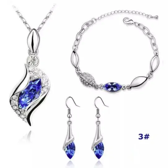 Earrings Silver Jewelry Sets Hot Sale Crystal Earrings Pendant Necklaces Bracelets Set for Women Girl Party Gift Fashion Jewelry Wholesale