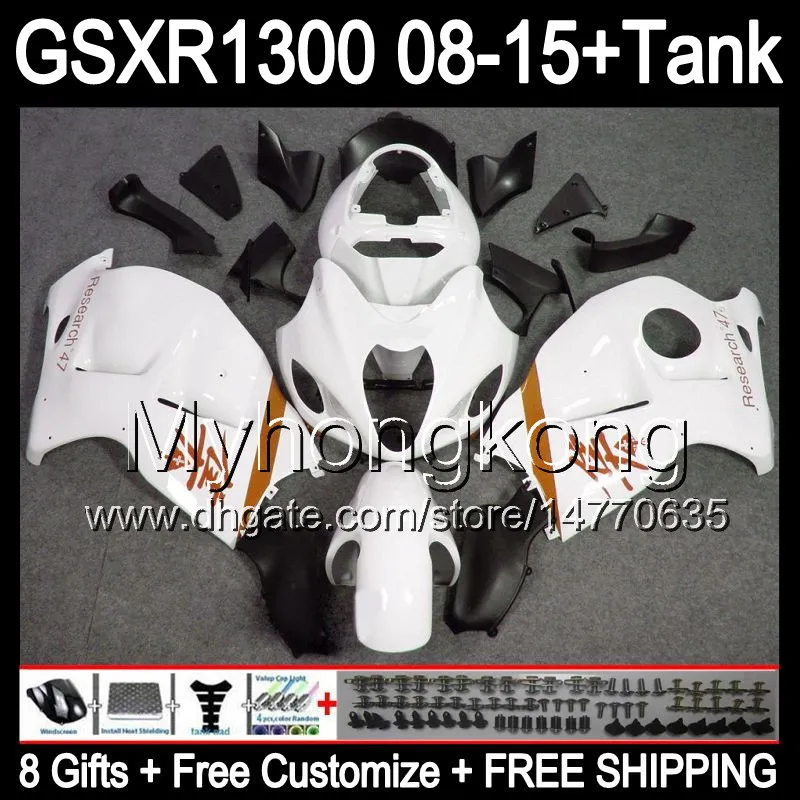 blanc brillant 8gifts Pour SUZUKI Hayabusa GSXR1300 08 15 GSXR-1300 14MY101 GSXR 1300 GSX R1300 08 09 10 11 12 13 14 15 blanc noir Kit de carénage