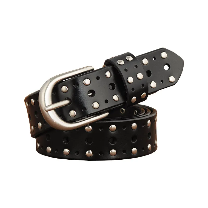 Vintage Genuine Leather Belts For Women Cowhide Metal Pin Buckle Punk ...