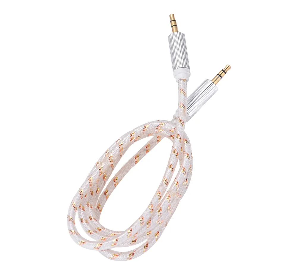 1m 3.5mm Stereo AUDIO AUX Cable Flätat vävt tyg Trähjälpsleder Jack m / m Led för iPhone 5 6 6s plus mobiltelefon 