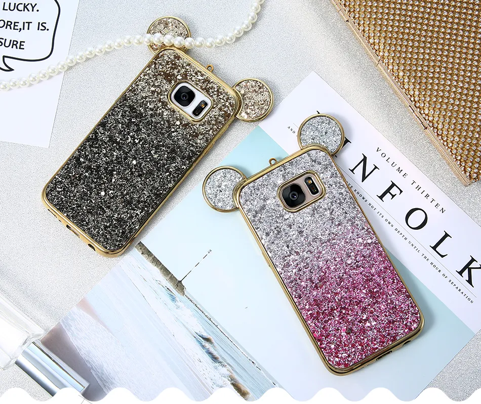 3D Ear Bling Phone Case for Samsung Galaxy S6 S7 Edge, Colorful Gradient  Glitter Cover for Samsung Galaxy S8 Plus, Cute Case - Main Image