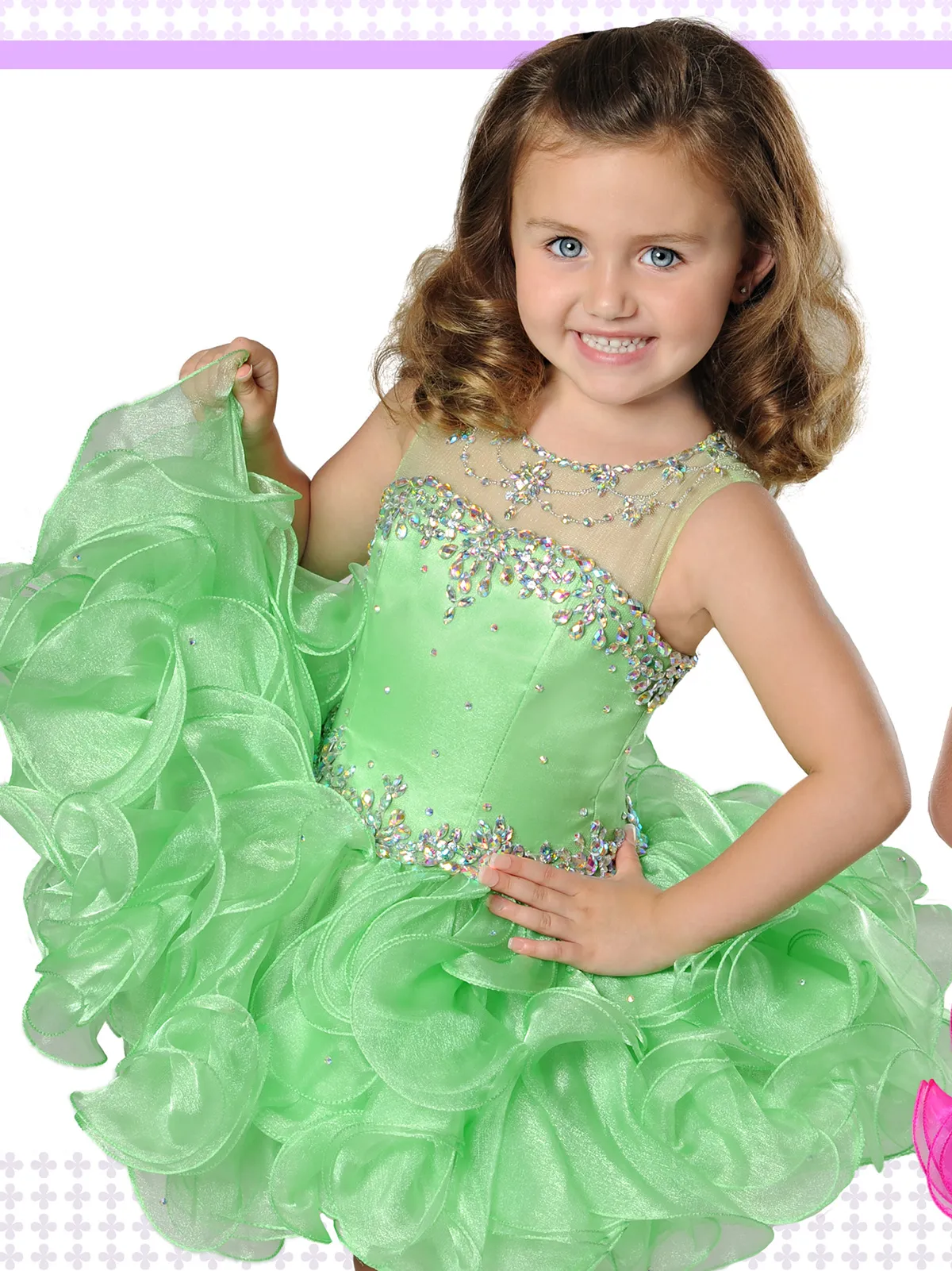 Ruffled Pageant Dresses for Little Girls by Ritzee Cupcake B845 Beautiful Lime Toddler Pageant Dress with Sheer Crew Neck and Beads