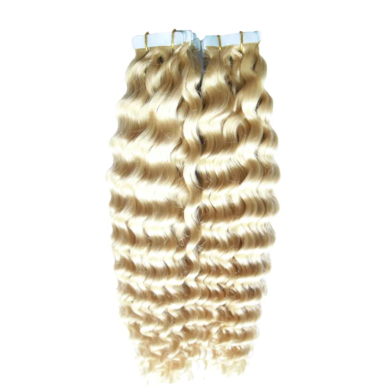 Cheveux vierges brésiliens blonds crépus bouclés 40pcs / set Trame de peau Remy Extensions de cheveux humains 100g extensions de cheveux sans couture