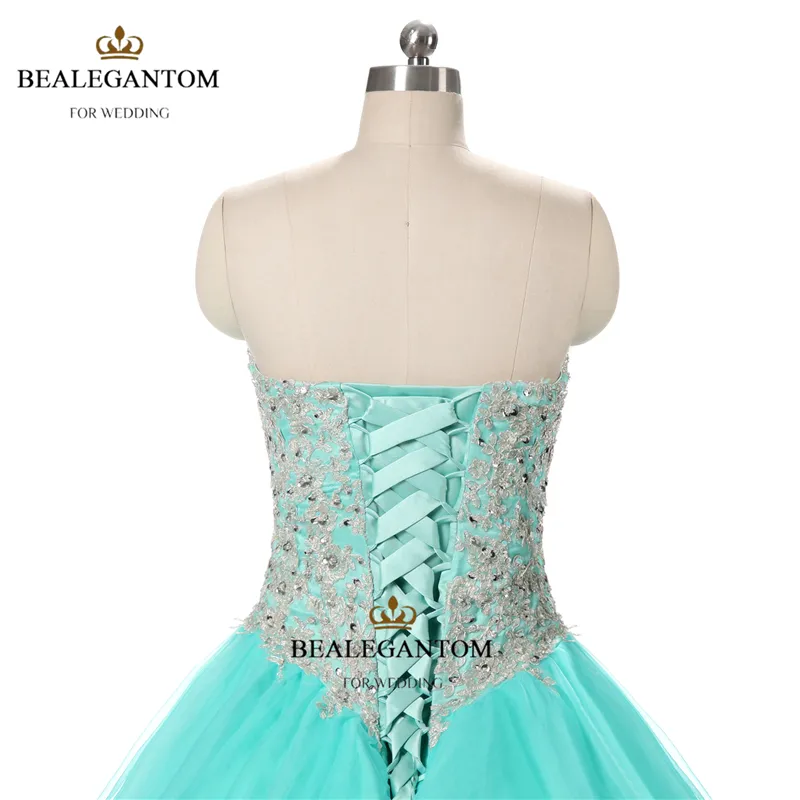 2017 Mint Blue Quinceanera Dresses Ball Gown With Lace Ruffle Sequins Shiny Sweet 16 Prom Pageant Party Gowns QC1265415204
