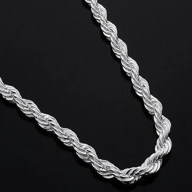 Mode Smycken Halsband Hängsmycken Kedjor, 925 Smycken Silver Pläterad Halsband Shine Twisted Line 4mm 22 tum Halsband G216