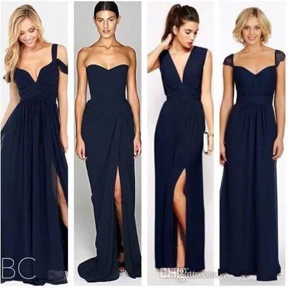 2022 New Dark Navy Blue Bridesmaid Dresses with Split Chiffon Beach Different Style Junior Bridesmaids Dress Custom Made Gowns China