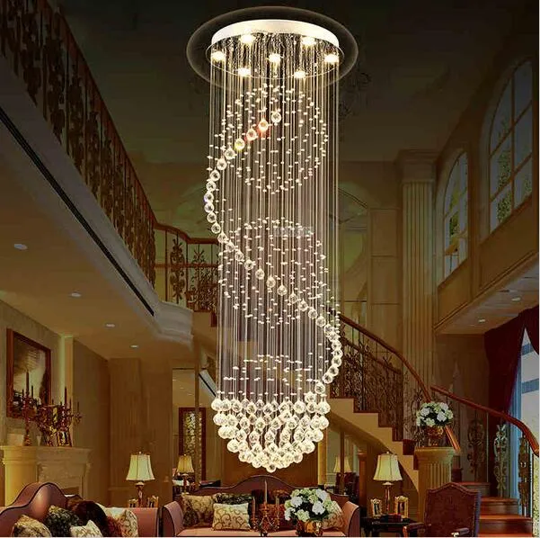 LEDクリスタルシャンデリアライト階段吊りライトランプランプ屋内照明装飾D70cm H200cmシャンデリア照明器具289E