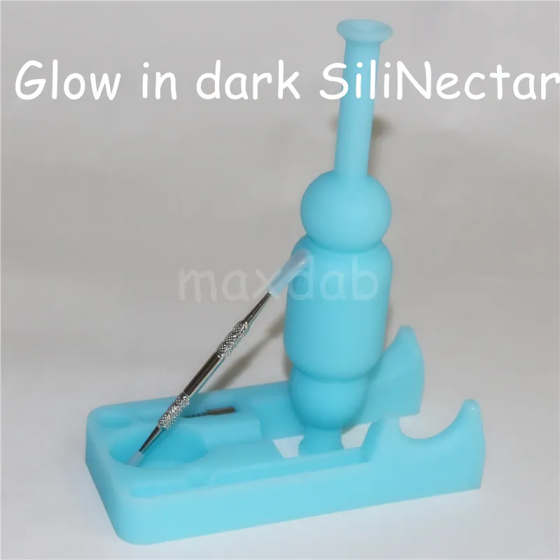 Glow in dark Hookah silicone nectar bong set with 120mm dabber tool and 10mm Ti nail silicone nector pipe bongs oil rig hand pipes