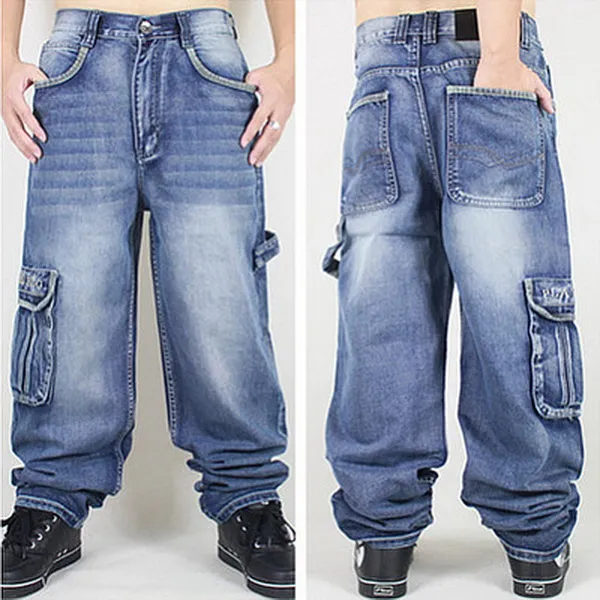 Groothandel-wassen mannen baggy jeans heren hiphop jeans lange losse mode trend skateboard baggy ontspannen fit jeans mannen straatdans broek