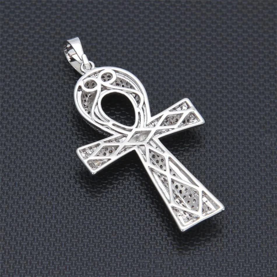 Iced Out Zircon Ankh Key Pendant Golden Jewelry CZ Cross Egyptian Key of Life Pendant Hip hop Necklace For Men Women