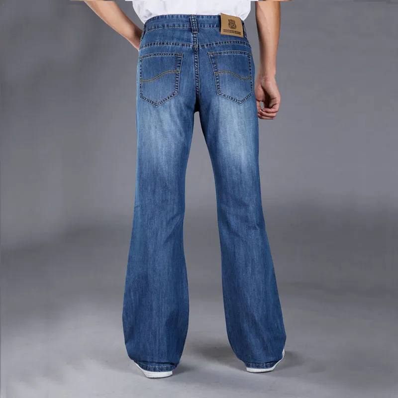 Partihandel-2016 Mens Blue Flared Jeans Byxor Långt brett Ben Plus Storlek Flare Byxor Bootcut Jeans för män 27-38 MB16247