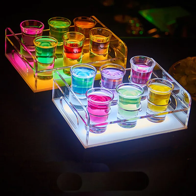 6/12-Bottle Shot Glass Tray Bullet Cup Holder coloré LED rechargeable light up Wine cups rack bars seaux à glace