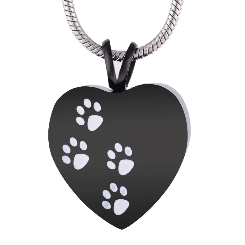 IJD8004 Heart Stainless Steel Cremation Pendant Necklace Paw Print Pet Ashes Keepsake Urn Necklace