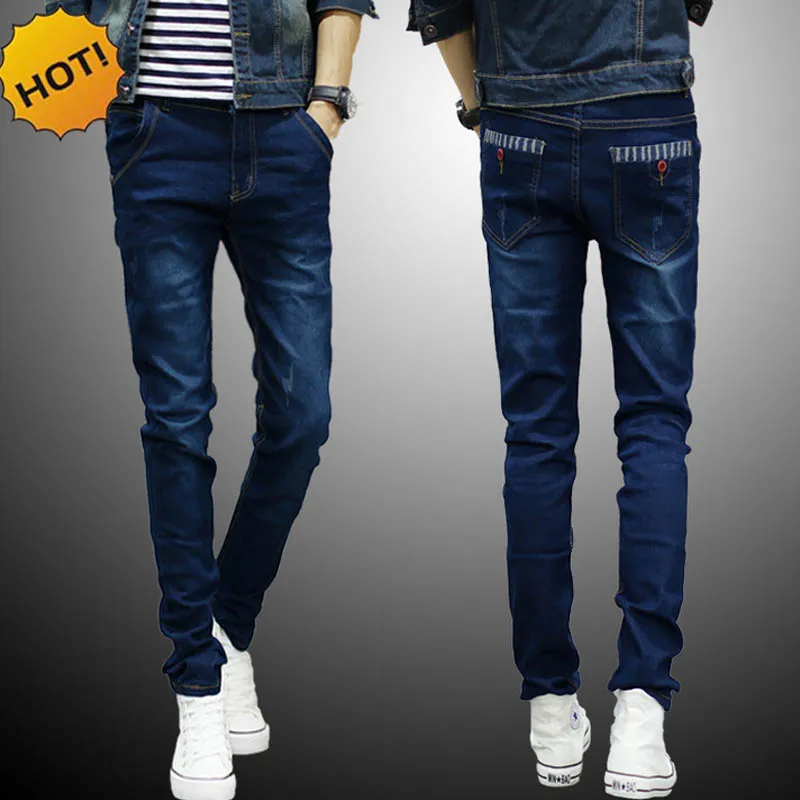 Nuevo 2017 primavera otoño Barato Hip hop lápiz pantalones Skinny jeans hombres pierna sólida Slim fit Grey Denim Teenager biker jeans 28-34