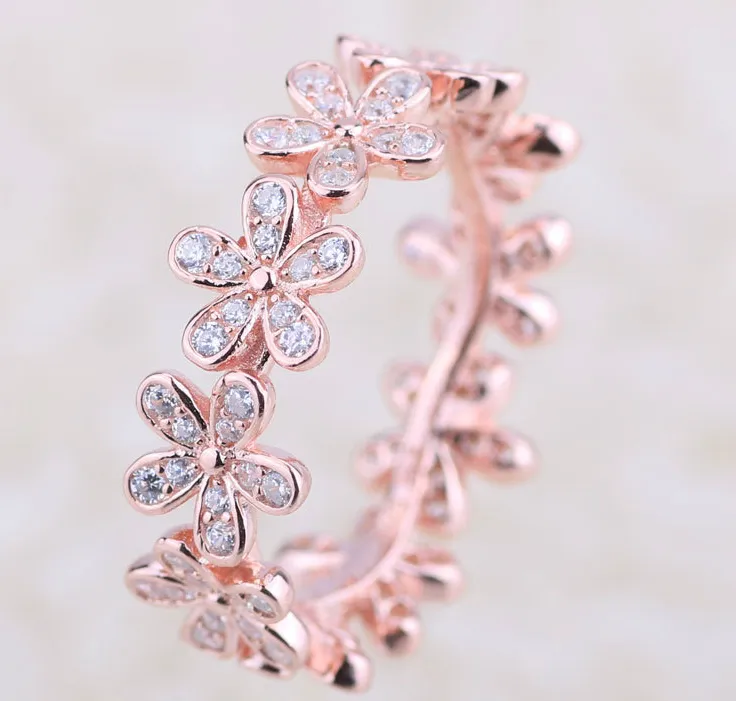 Rose gold daisy flower rings original silver fits for pandora style jewelry 180934CZ H8ale H8