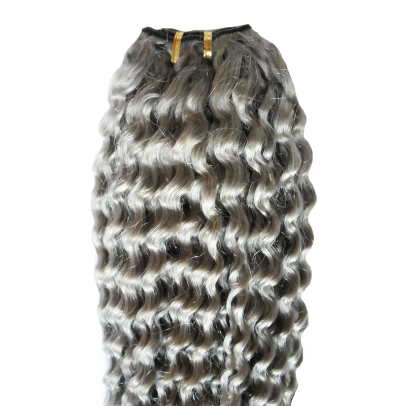 Grijs haar weven braziliaanse kinky krullend hari zilver grijs menselijk haar weave 100g braziliaanse kinky krullend maagdelijke grijze haarextensions 1 stks